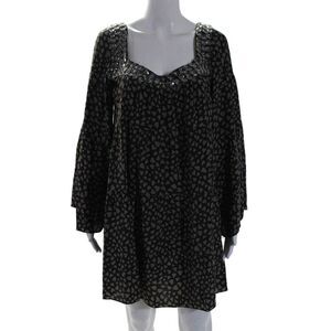 Daslu Womens Heart Print Beaded Scoop Neck Long Sleeve Mini Dress Green Size 38